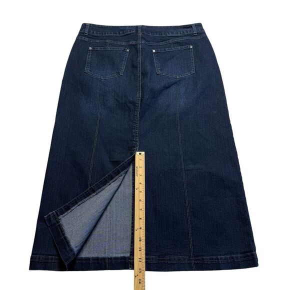 Style & Co Tummy Control Blue Jean Denim Skirt Dark Wash Back Vent Sz 16 - Picture 9 of 13